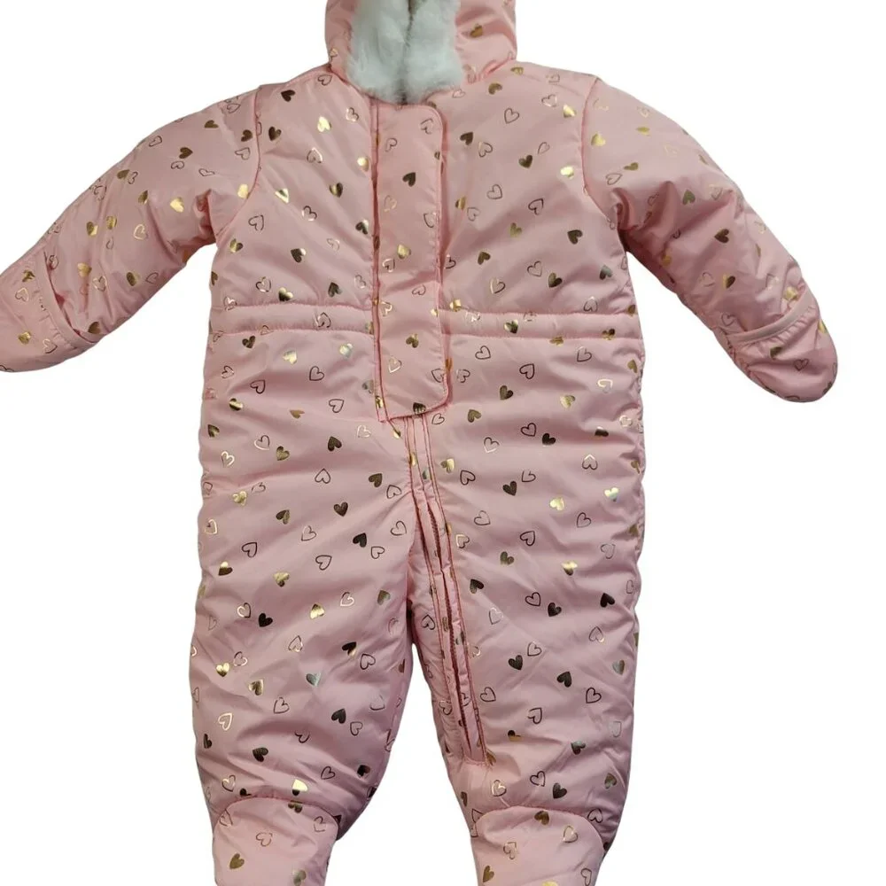 The Children’s Place Baby Girl Heart Snowsuit Pink Gold